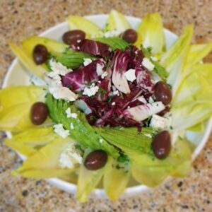 feta-avocado-radicchio-endive kalamata salad