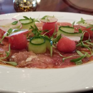 tuna handkerchief watermelon pearls soy ginger ving