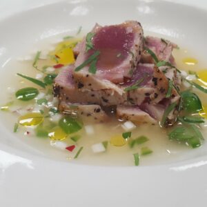 seared tuna citus tomato nage